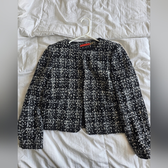 NWT Alice + Olive Black and White Tweed Peals Sequin Jacket Size S - Picture 7 of 10